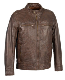 Milwaukee Leather SFM1865 Men's Broken Brown Leather Jacket with Front Zipper Closure