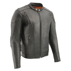 Milwaukee Leather SH1010 Men's 'Scooter' Black Vented Motorcycle Leather Jacket with Side Laces in Tall Sizes