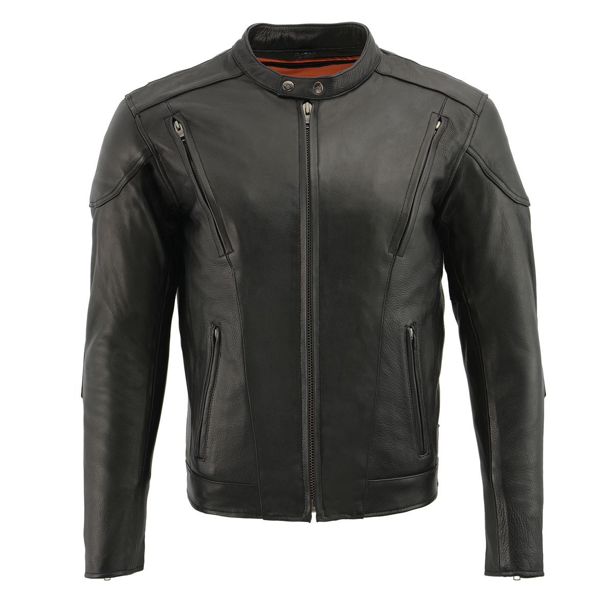 Men's Black Premium offers Motorcycle Real Leather Jacket With Vents System & Adjustable laces on Waist