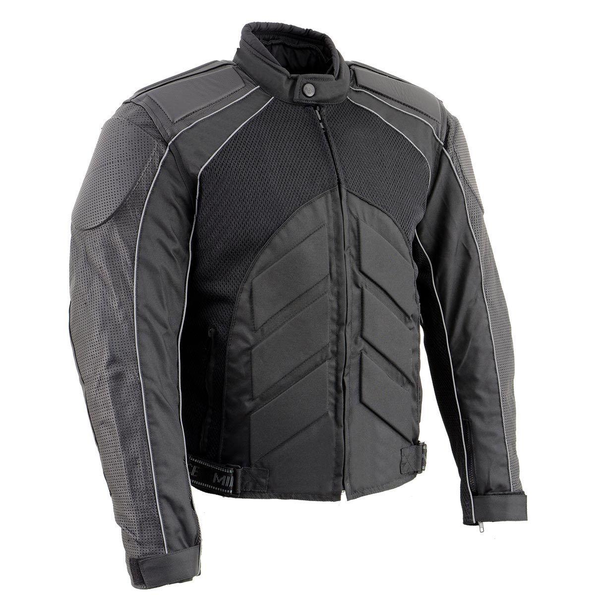 NexGen SH2153 Men's Black and Grey CE Armored Motorcycle Textile and Leather Combo Jacket