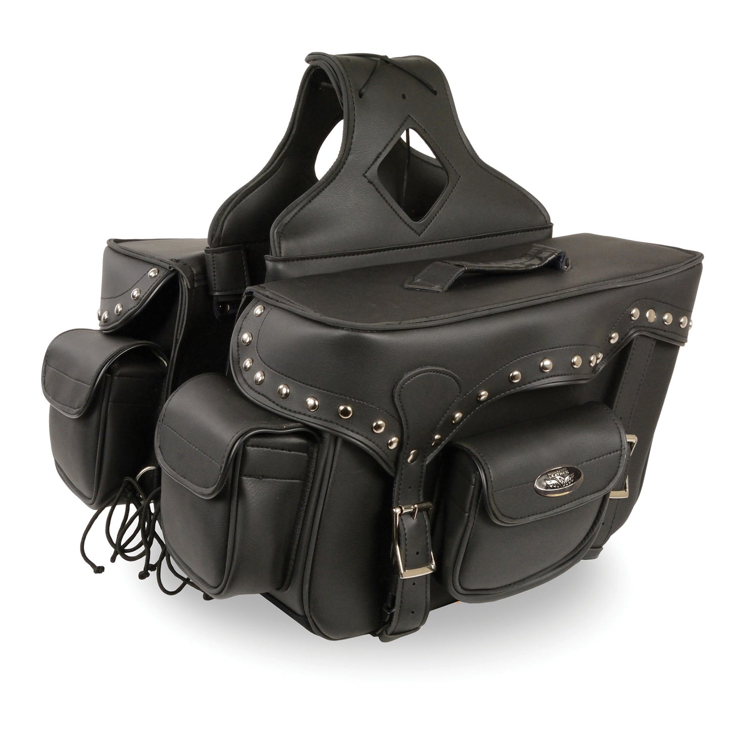 Milwaukee Leather SH66601ZB Black Zip-Off Double Pocket Studded PVC Throw Over Saddlebags