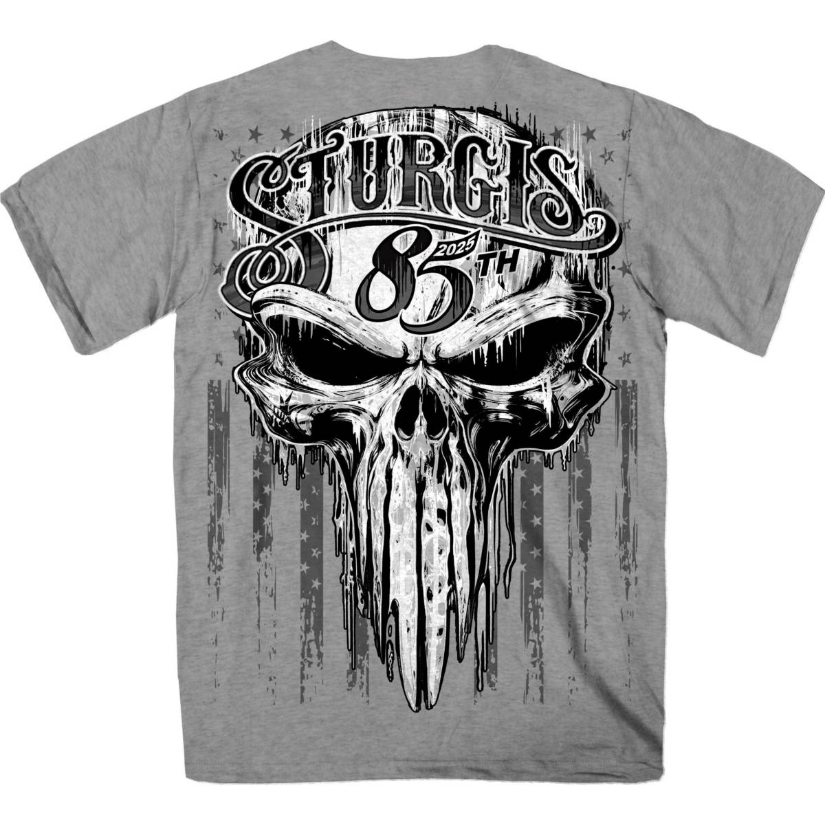 2025 Sturgis Motorcycle Rally Badass Skull Heather Grey Men's T-Shirt