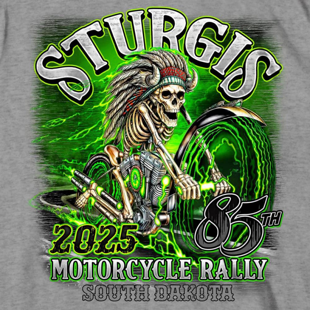 2025 Sturgis Motorcycle Rally Skeleton Chief Heather Grey Men's T-Shirt