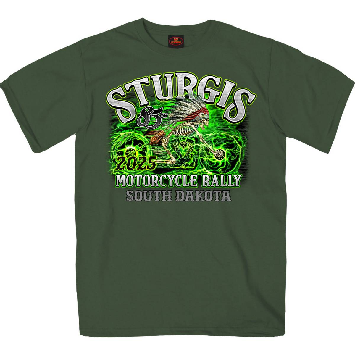 2025 Sturgis Motorcycle Rally Skeleton Chief Military Green Men's T-Shirt