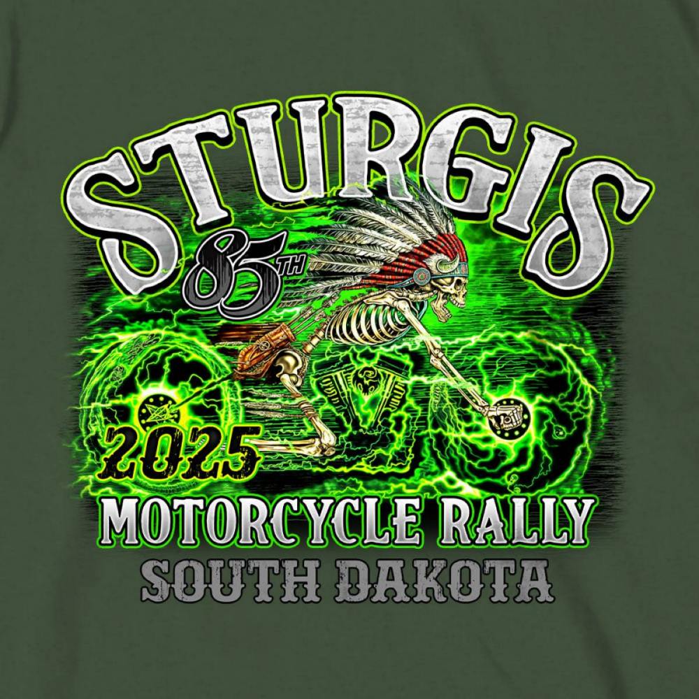 2025 Sturgis Motorcycle Rally Skeleton Chief Military Green Men's T-Shirt