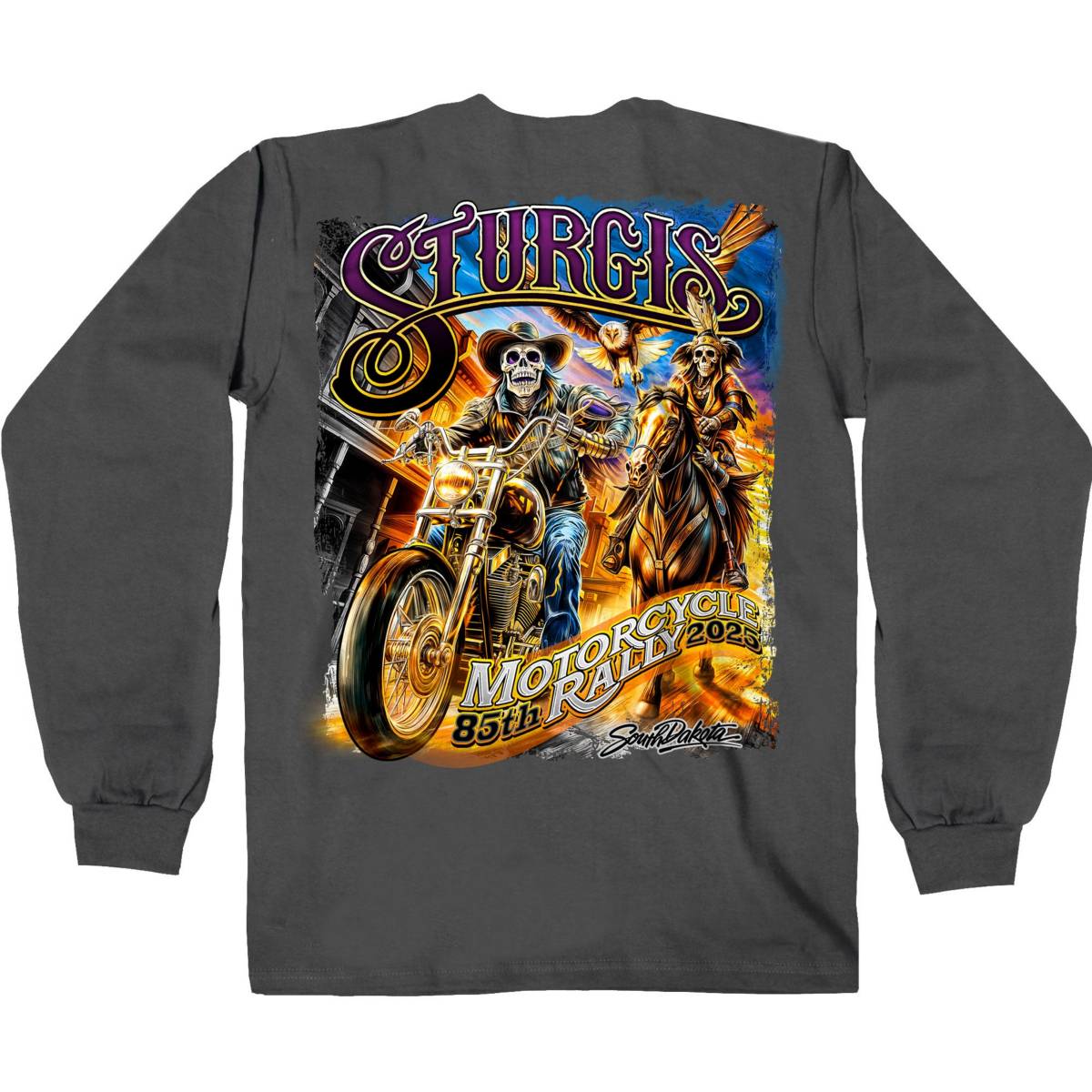 2025 Sturgis Motorcycle Rally #1 Ghost Rider Charcoal Men's Long Sleeve Shirt