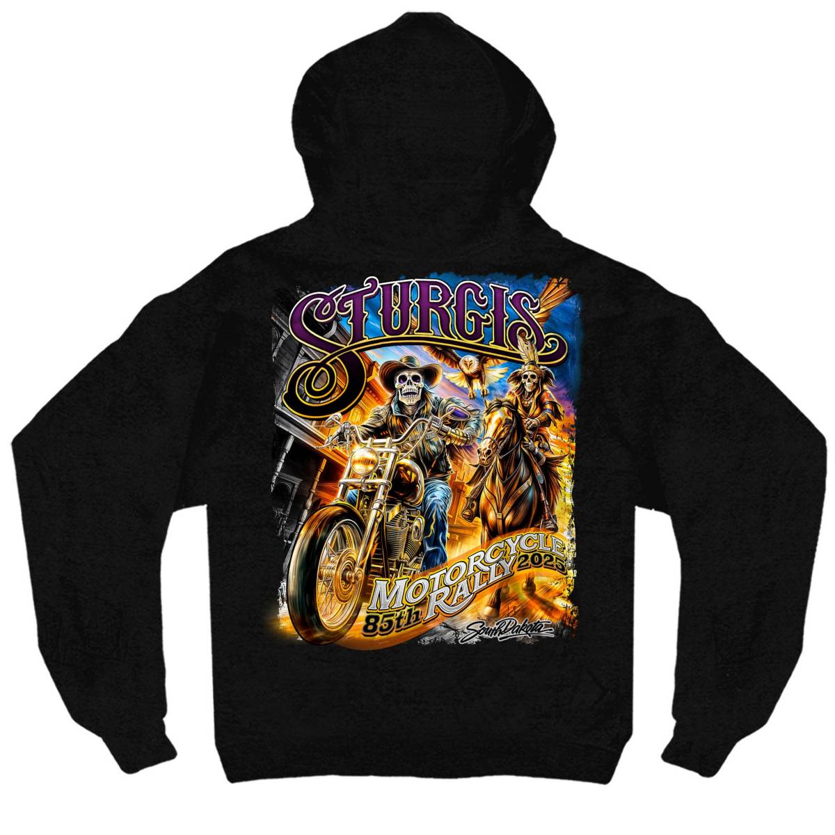 2025 Sturgis Men's Motorcycle Rally #1 Ghost Rider Black Zippered Hooded Sweat Shirt