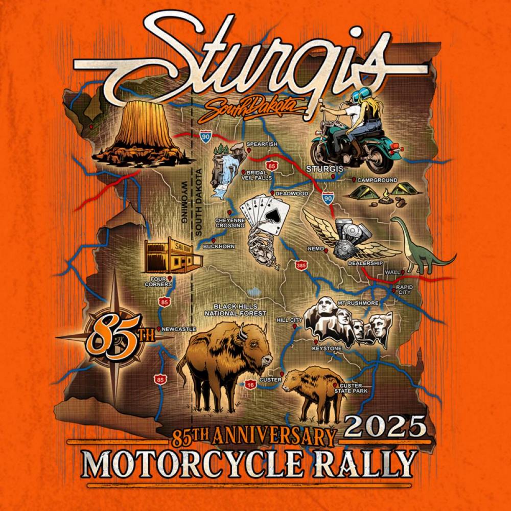 2025 Sturgis Men's Acid Orange Denim Motorcycle Rally Attractions Sleeveless Shirt