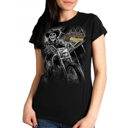 2025 Sturgis Women's Motorcycle Rally #1 Ghost Rider Black Ladies T-Shirt