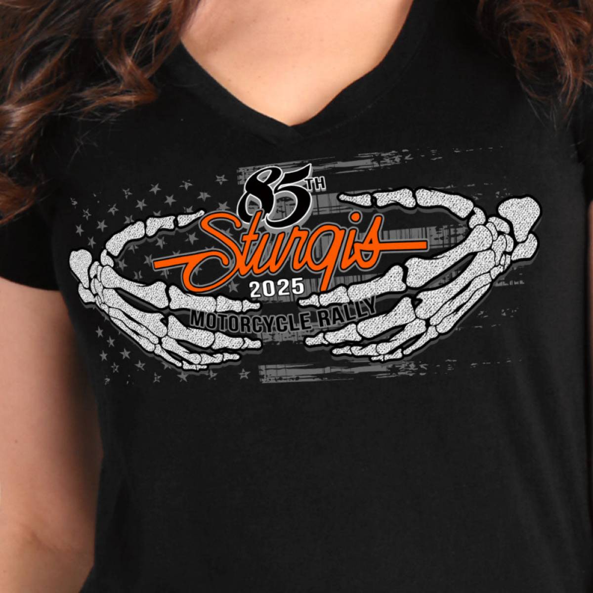 2025 Sturgis Women's Motorcycle Rally Skeleton Hands Black Ladies T-Shirt