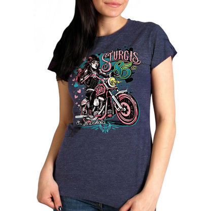 2025 Sturgis Women's Motorcycle Rally Pink Lady Heather Blue Ladies T-Shirt