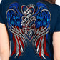 2025 Sturgis Women's Motorcycle Rally Flag Heart Angel Navy Ladies Tee