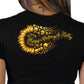 2025 Sturgis Women's Motorcycle Rally Sunflower Skulls Black Ladies Tee