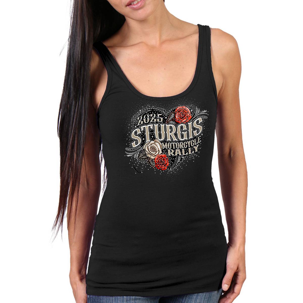 2025 Sturgis Women's Motorcycle Rally Leather Wings Ladies Black Tank Top