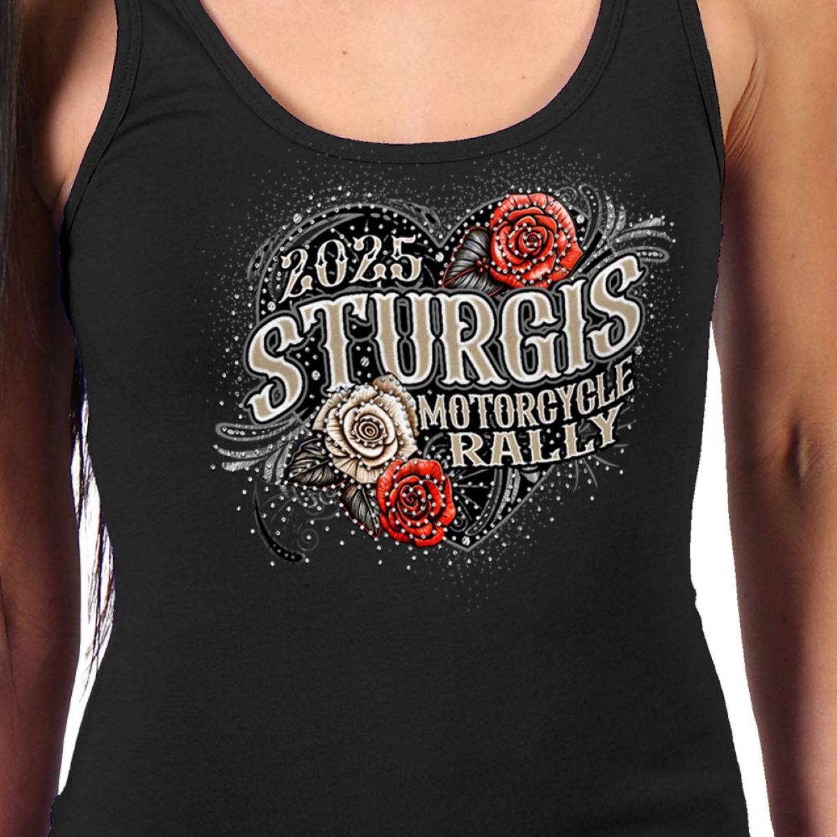 2025 Sturgis Women's Motorcycle Rally Leather Wings Ladies Black Tank Top