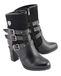 Milwaukee Leather MBL9433 Women's Black Triple Buckle Strap Fashion Riding Boots with Block Heel