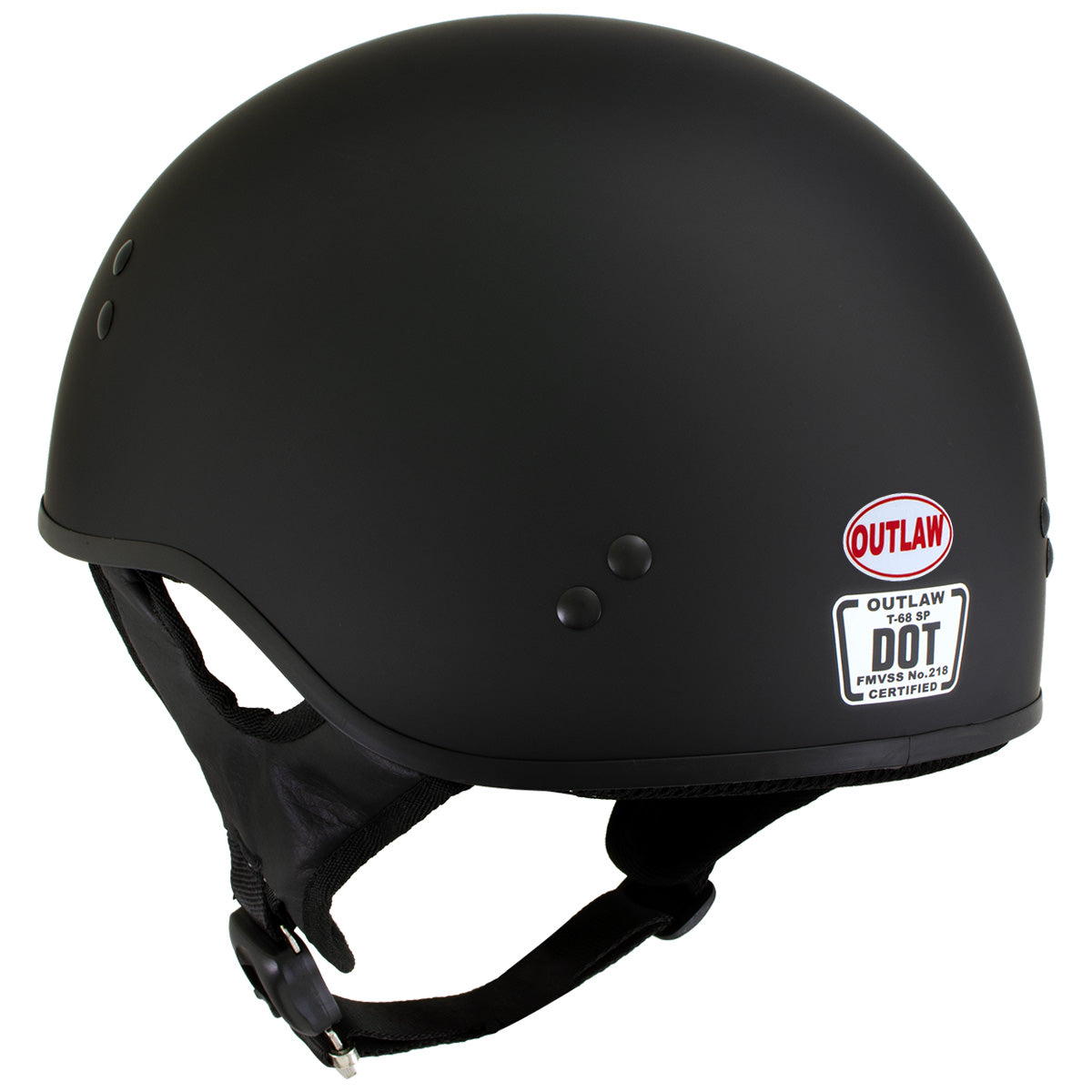 Outlaw T68 'The O.G.' Flat Black Motorcycle DOT Skull Cap Helmet