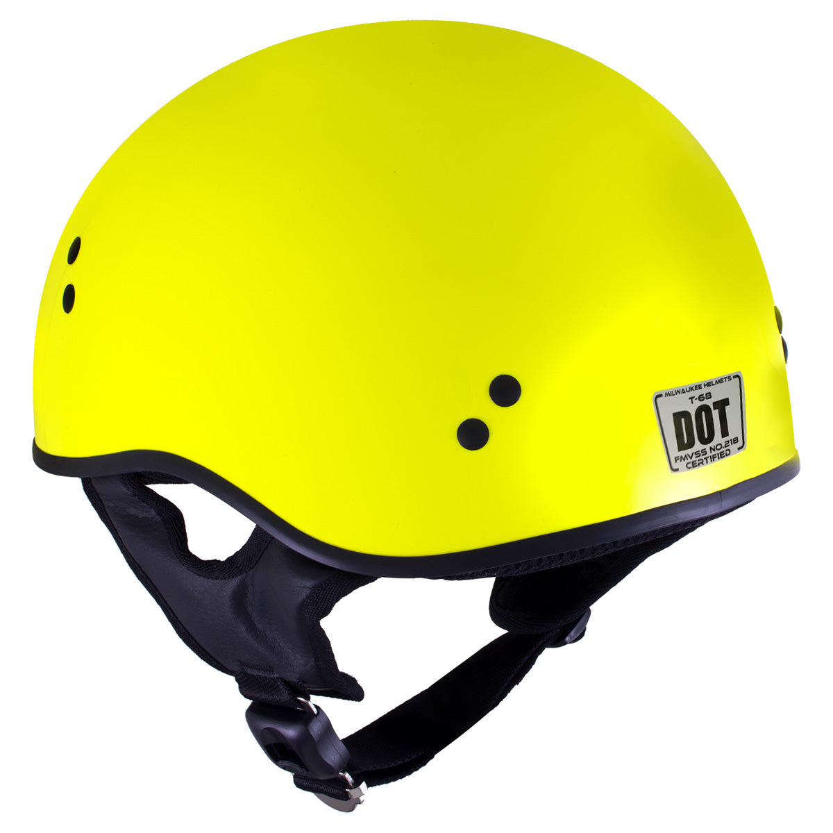 Milwaukee Helmets T68 'The O.G.' Hi-Vis Neon Yellow Motorcycle DOT Approved  Skull Cap Half Helmet for Men and Women Biker