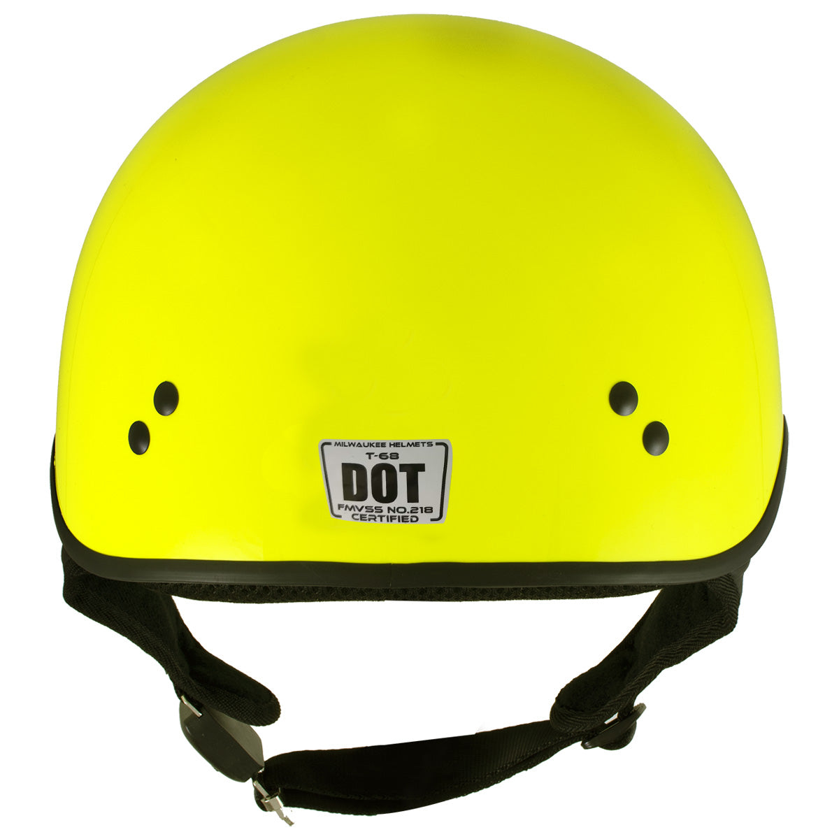 Milwaukee Helmets T68 'The O.G.' Hi-Vis Neon Yellow Motorcycle DOT Approved  Skull Cap Half Helmet for Men and Women Biker