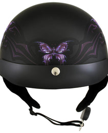 Hot Leathers HLT70 'Purple Butterfly' Flat Black Advanced DOT Motorcycle Half Face Biker Helmet