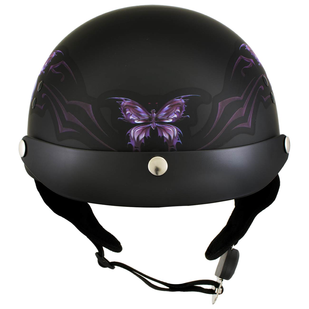 Hot Leathers HLT70 Purple Butterfly Flat Black Advanced DOT Motorcycle Half Face Biker Helmet