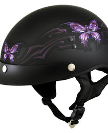 Hot Leathers HLT70 'Purple Butterfly' Flat Black Advanced DOT Motorcycle Half Face Biker Helmet