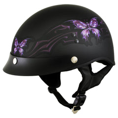 Hot Leathers HLT70 Purple Butterfly Flat Black Advanced DOT Motorcycle Half Face Biker Helmet