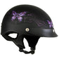 Hot Leathers HLT70 'Purple Butterfly' Flat Black Advanced DOT Motorcycle Half Face Biker Helmet