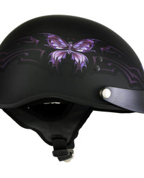 Hot Leathers HLT70 Purple Butterfly Flat Black Advanced DOT Motorcycle Half Face Biker Helmet