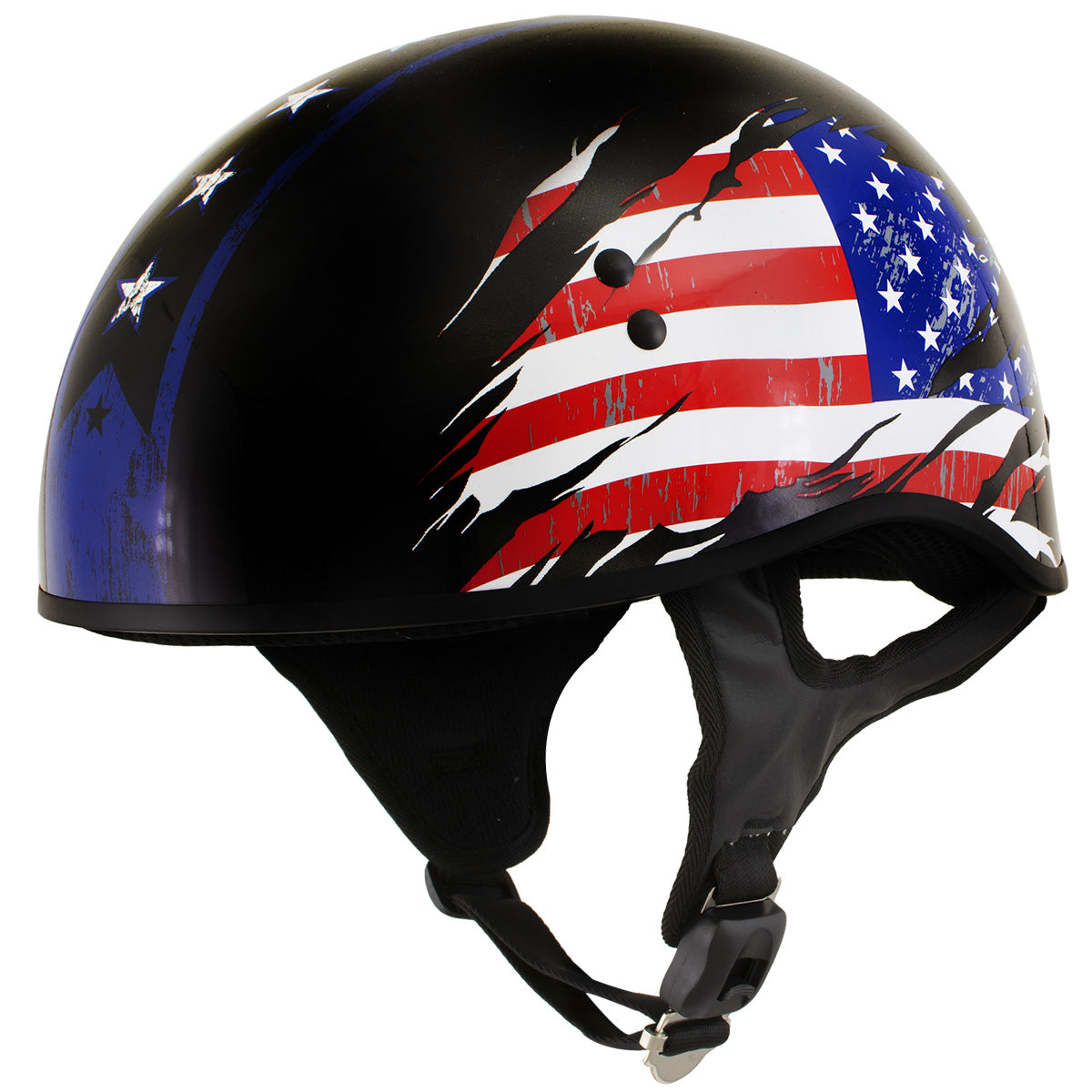 Outlaw T68 'Stars and Stripes' Advanced DOT Black Glossy Motorcycle Skull Cap Half Helmet