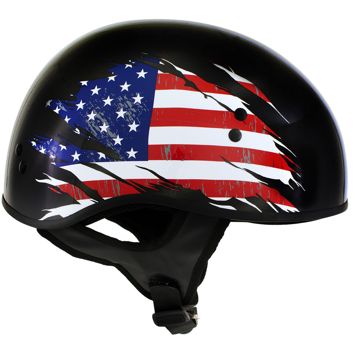 Outlaw T68 'Stars and Stripes' Advanced DOT Black Glossy Motorcycle Skull Cap Half Helmet