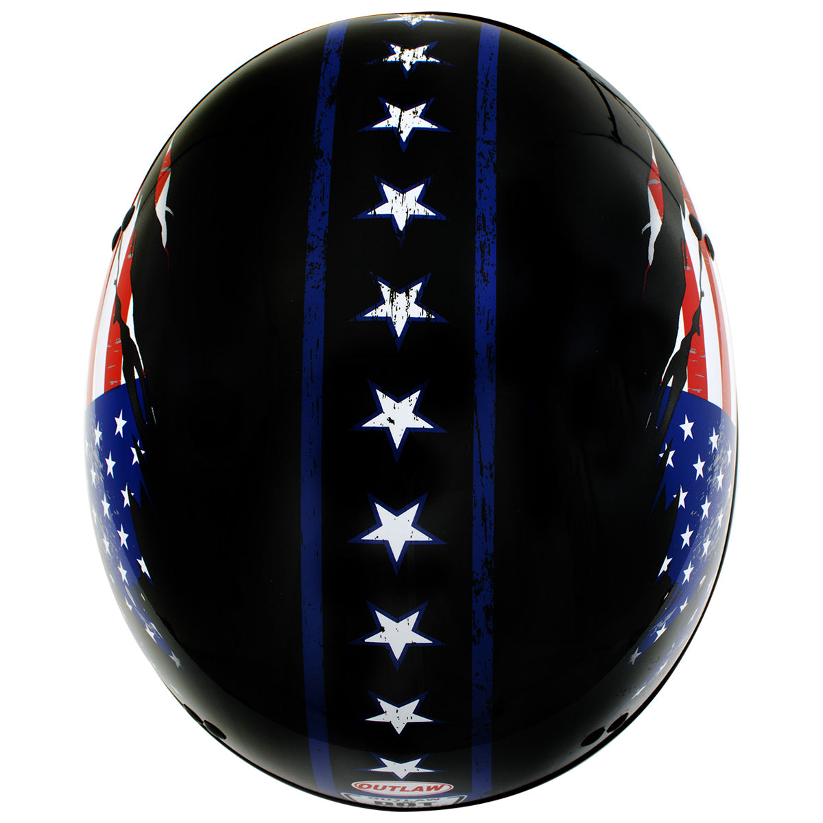 Outlaw T68 'Stars and Stripes' Advanced DOT Black Glossy Motorcycle Skull Cap Half Helmet