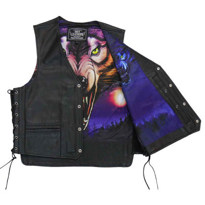 Hot Leathers VSM1062 Men's Black Lone Wolf Conceal and Carry Side Lace Leather Vest