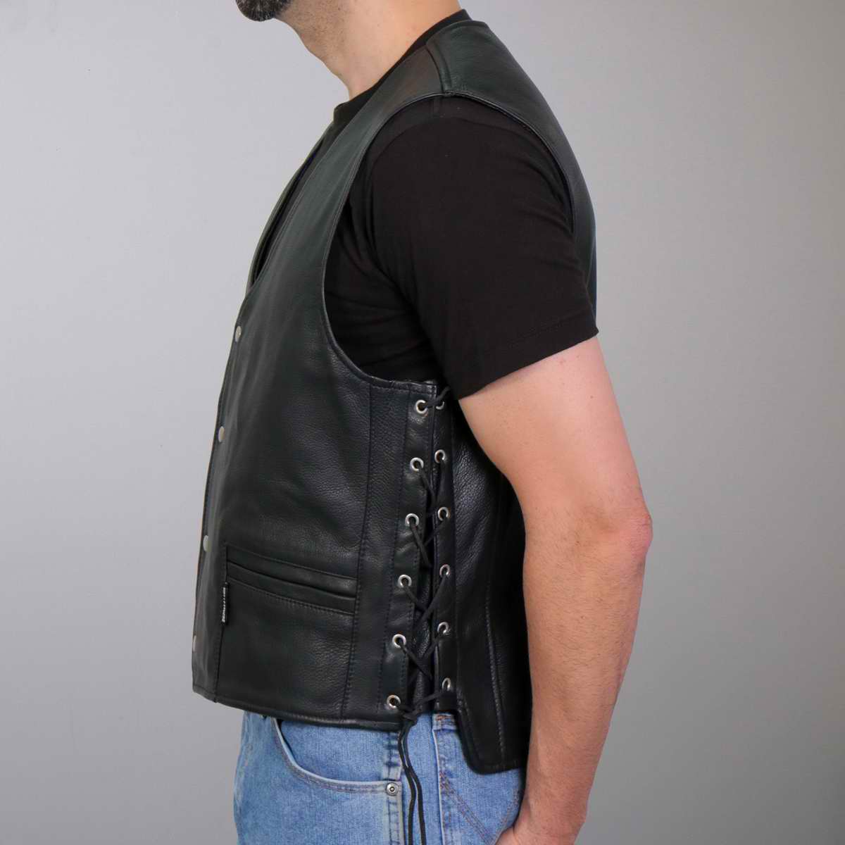 Hot Leathers VSM1064 Men's Black 'Viking Warrior' Conceal and Carry Side Lace Leather Vest