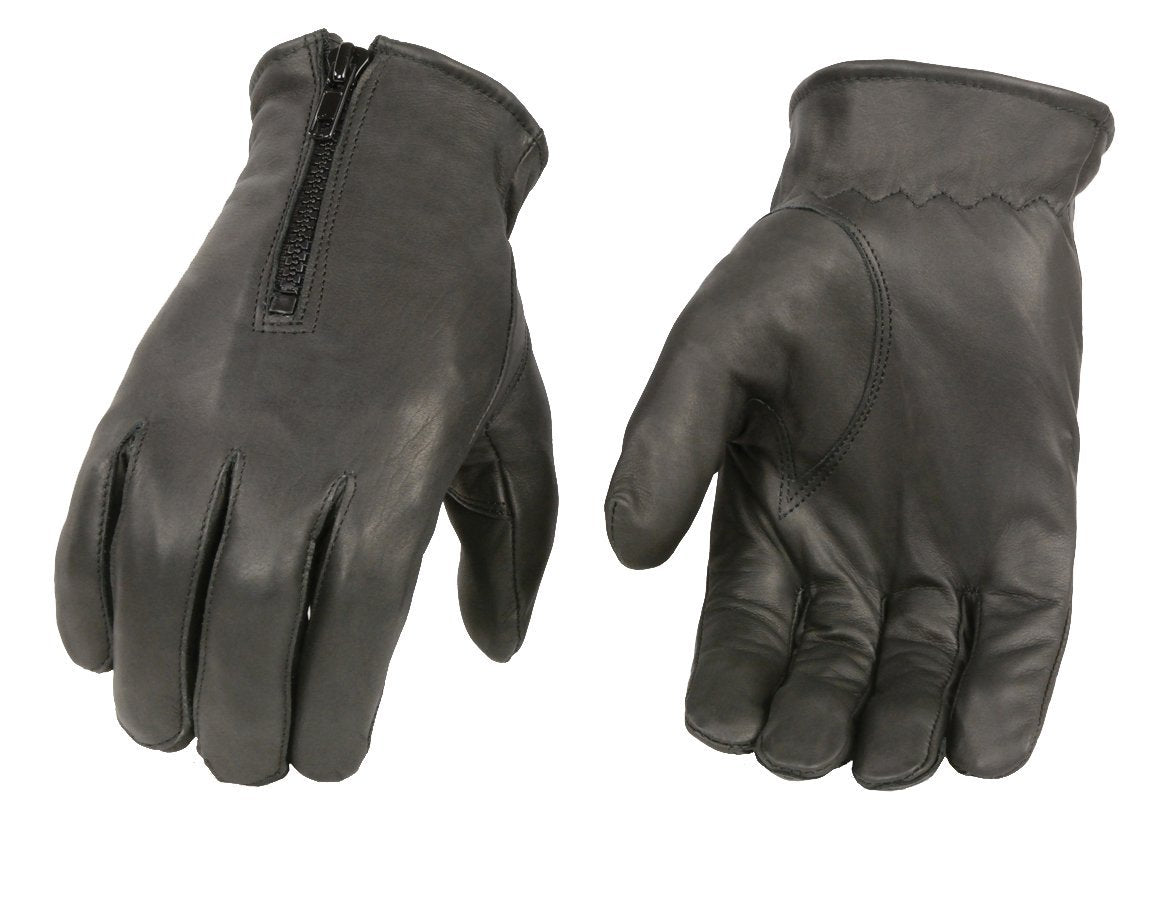 M Boss Motorcycle Apparel BOS37531 Men's Black Unlined Leather Gloves with Zipper Closure