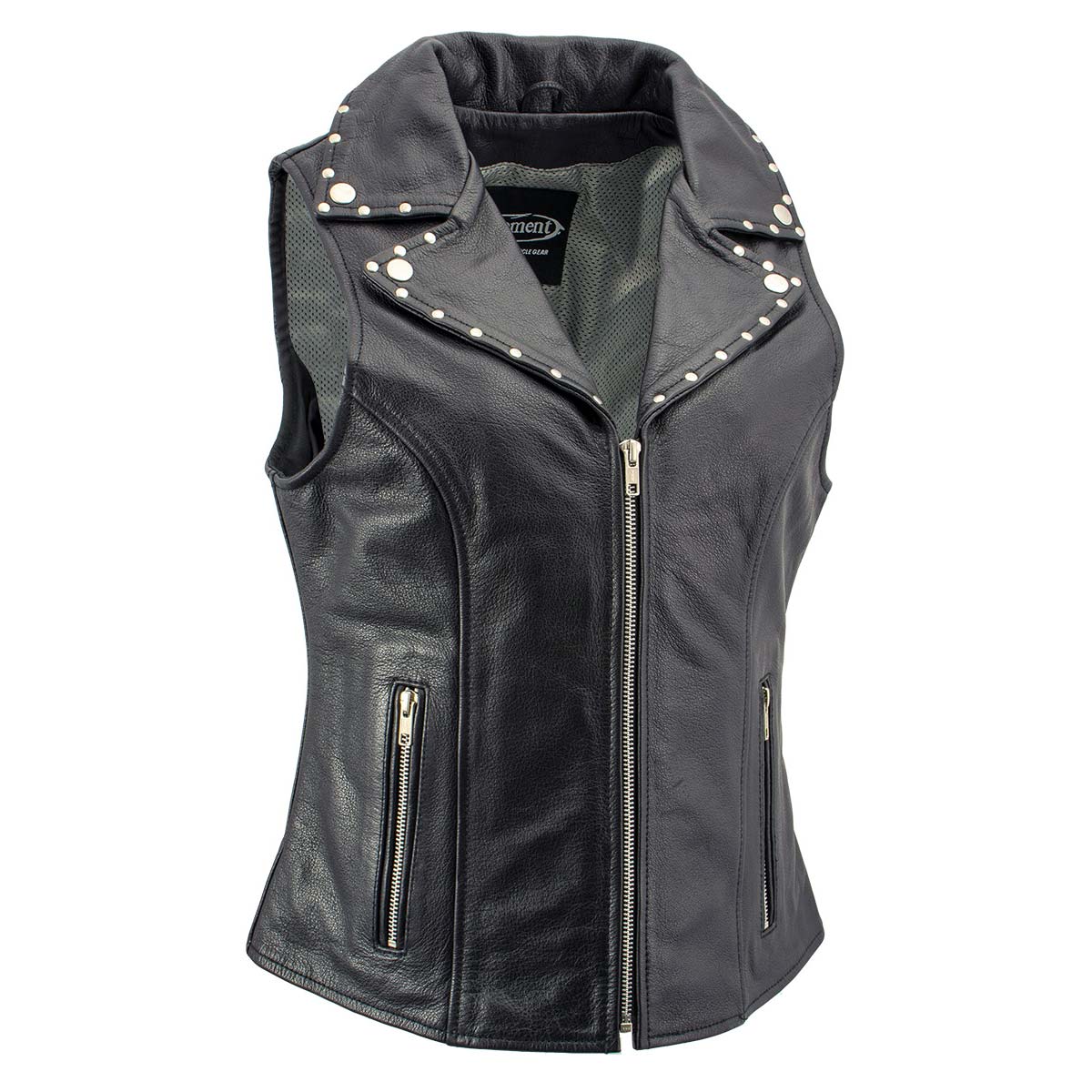 Xelement XS1028 Women's 'Dita' Black Motorcycle Leather Vest with ...