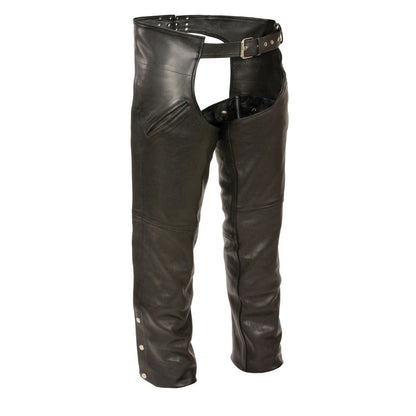 Genuine Leather XS1103BF Men’s Black Slash Pocket Leather Chaps with Snap Out Liner