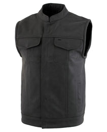 Xelement XS13001 Men's 'Barrage' Flat Black Leather Motorcycle Club Style Riding Biker  Vest