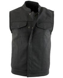 Xelement XS13001 Men's 'Barrage' Flat Black Leather Motorcycle Club Style Riding Biker  Vest