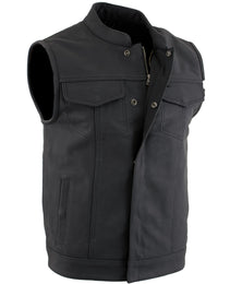 Xelement XS13001 Men's 'Barrage' Flat Black Leather Motorcycle Club Style Riding Biker  Vest