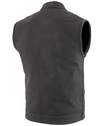 Xelement XS13001 Men's 'Barrage' Flat Black Leather Motorcycle Club Style Riding Biker  Vest