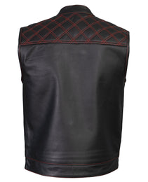 Xelement ‘Gold Series’ XS13002 Men's 'Stars and Stripes’ Black Leather Motorcycle Vest with USA Flag Liner