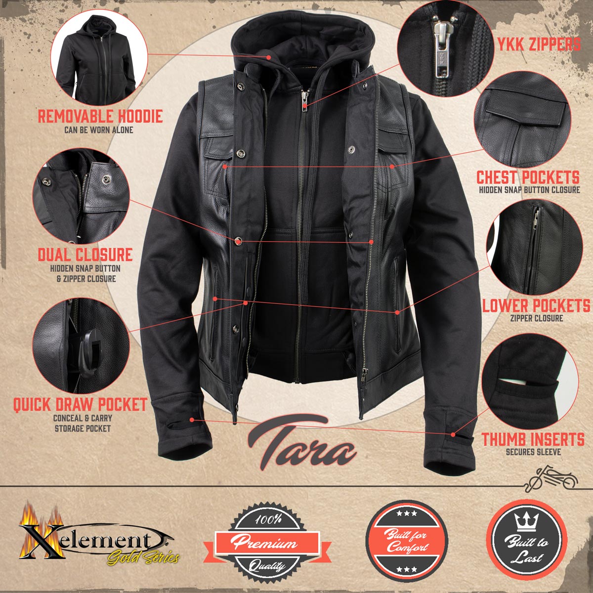 Leather jacket with built hotsell in hoodie