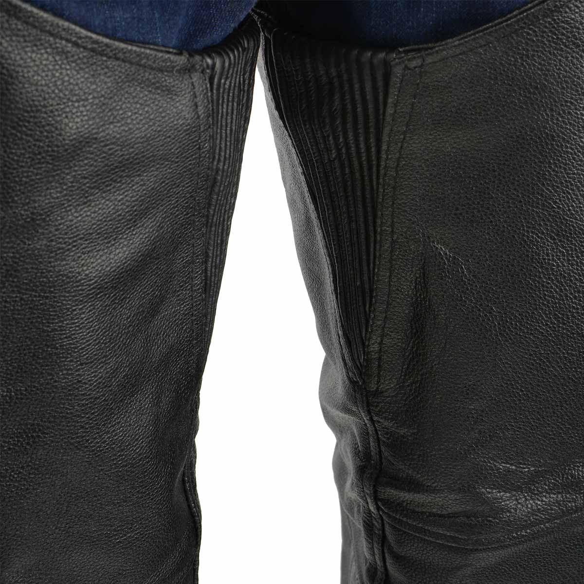 Men's XS301 Black Deep Pocket Premium Leather Motorcycle Chaps