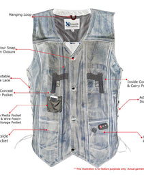 Xelement XS3540 Men's 'Wreck' Distressed Brown Multi-Pocket Motorcycle Biker Rider Leather Vest