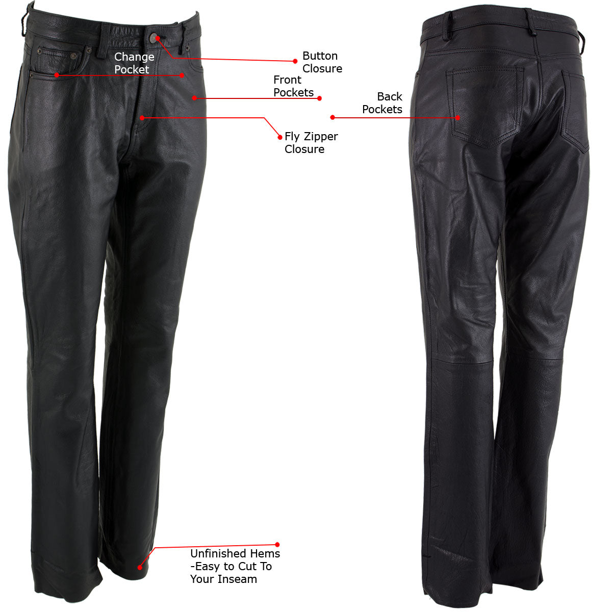 Milwaukee Leather LKM5719 Women's Black Premium Buffalo Leather Motorcycle Rider Casual Fashion Pants