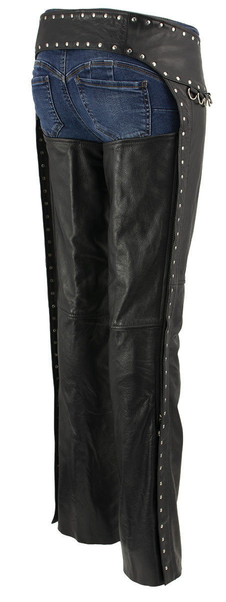 Milwaukee Leather LKL6705 Women's Classic Black Leather Motorcycle Biker Rider Chaps w/ Rivet Detail