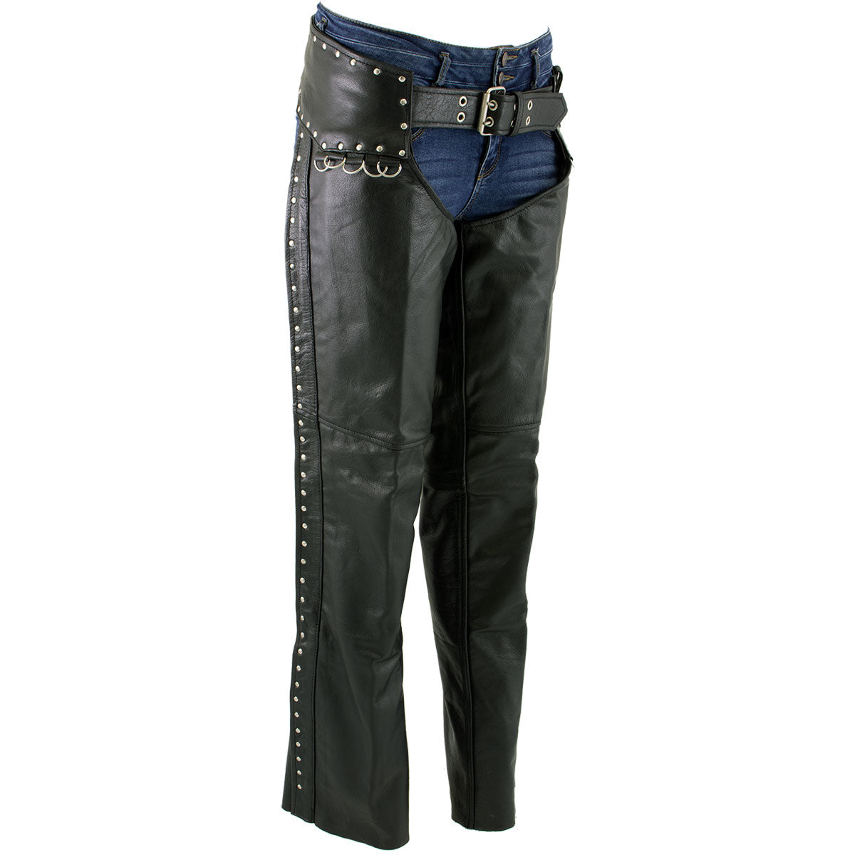 Milwaukee Leather LKL6705 Women's Classic Black Leather Motorcycle Biker Rider Chaps w/ Rivet Detail