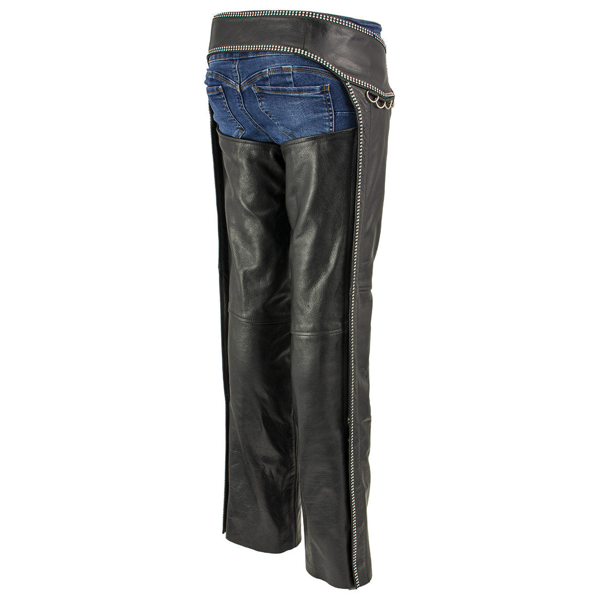 Milwaukee Leather LKL6706 Women's Classic Black Leather Motorcycle Biker Rider Chaps w/ Bling Detail