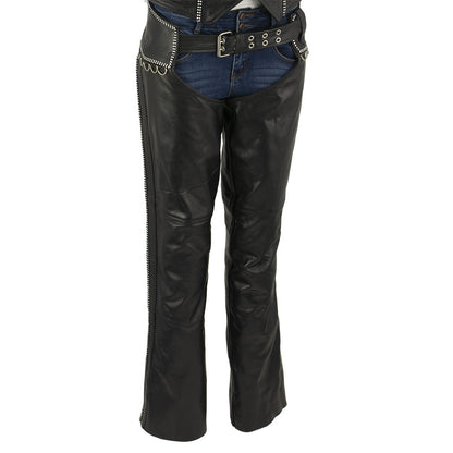 Milwaukee Leather LKL6706 Women's Classic Black Leather Motorcycle Biker Rider Chaps w/ Bling Detail